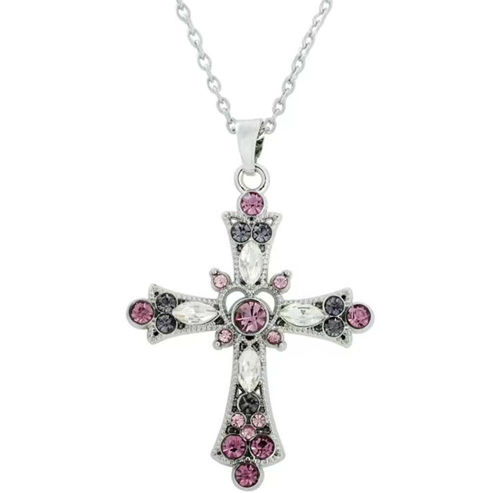 Rhinestone Cross Necklace Cross Pendant Clavicle Necklace Women Bohemian Jewelry
