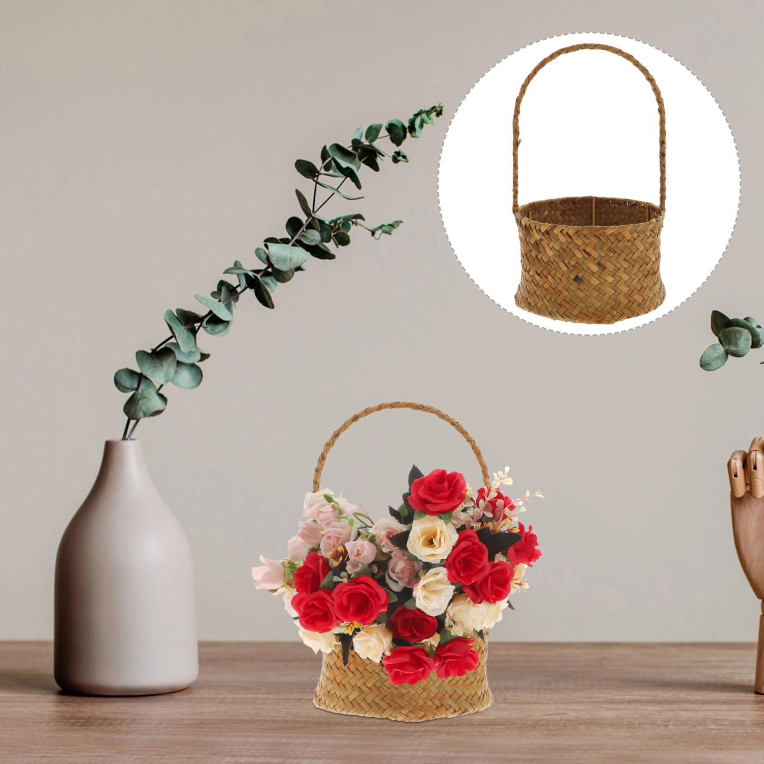  Woven Flower Basket Flower Arrangement Basket Wedding Flower Girl Basket with Handle