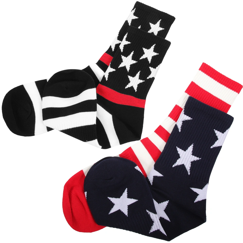 2 Pair of Fashion American Flag Printing Socks Male Female Socks Medium Tube Socks