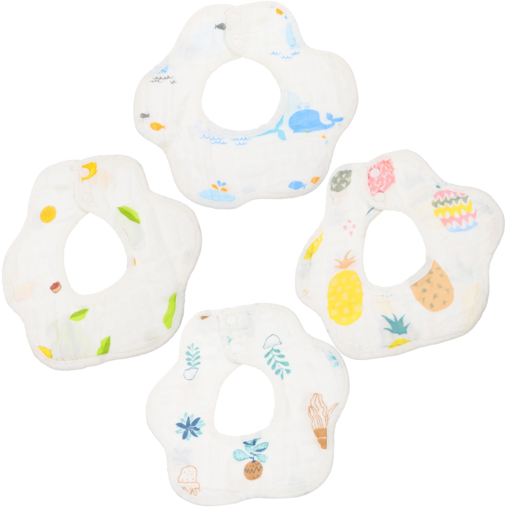 4Pcs Cotton Baby Bibs Cartoon Rotatable Baby Bibs Water Absorbing Infant Bibs