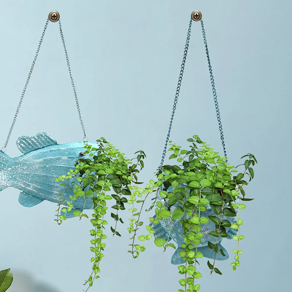 2pcs Iron Fish Wall Hanging Flower Basket Suspension Flower Arrangement Container