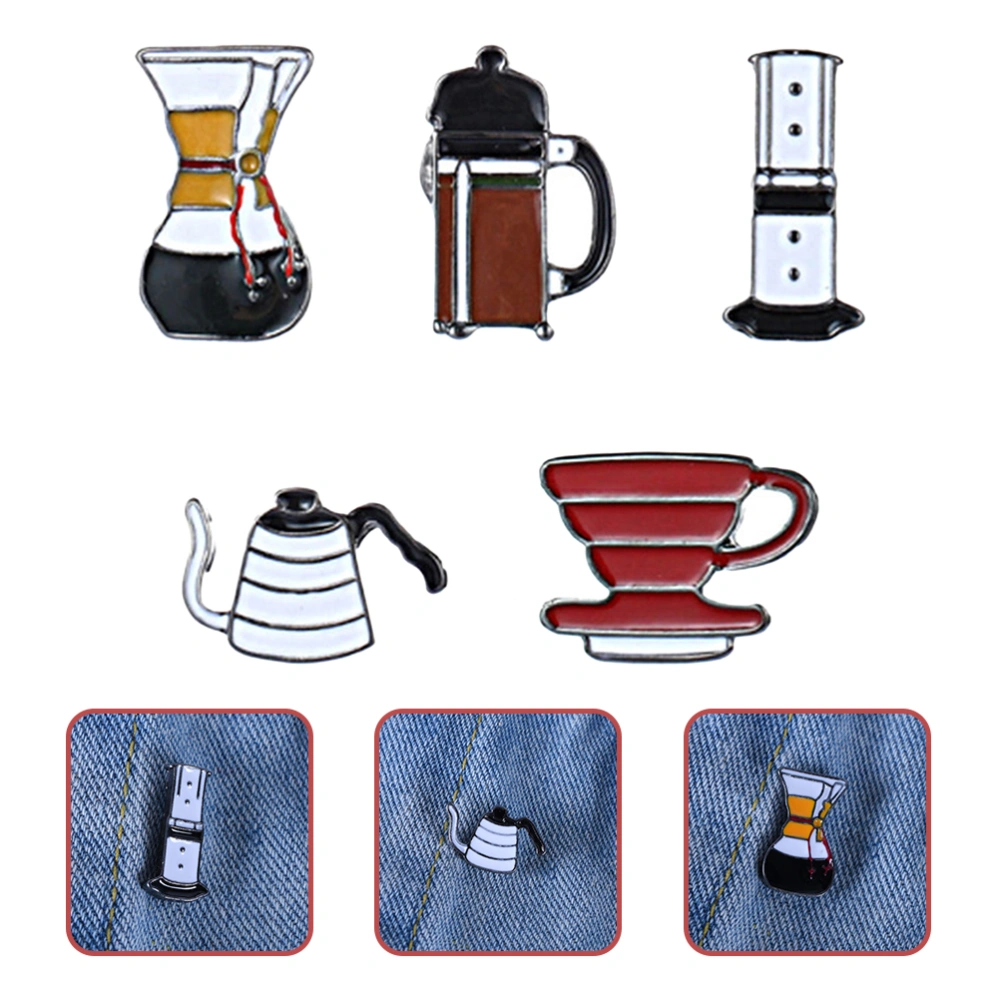 5pcs Coffee Pin Coffee Cups Pots Brooch Backpacks Pin Clothing Lapel Pin Decor