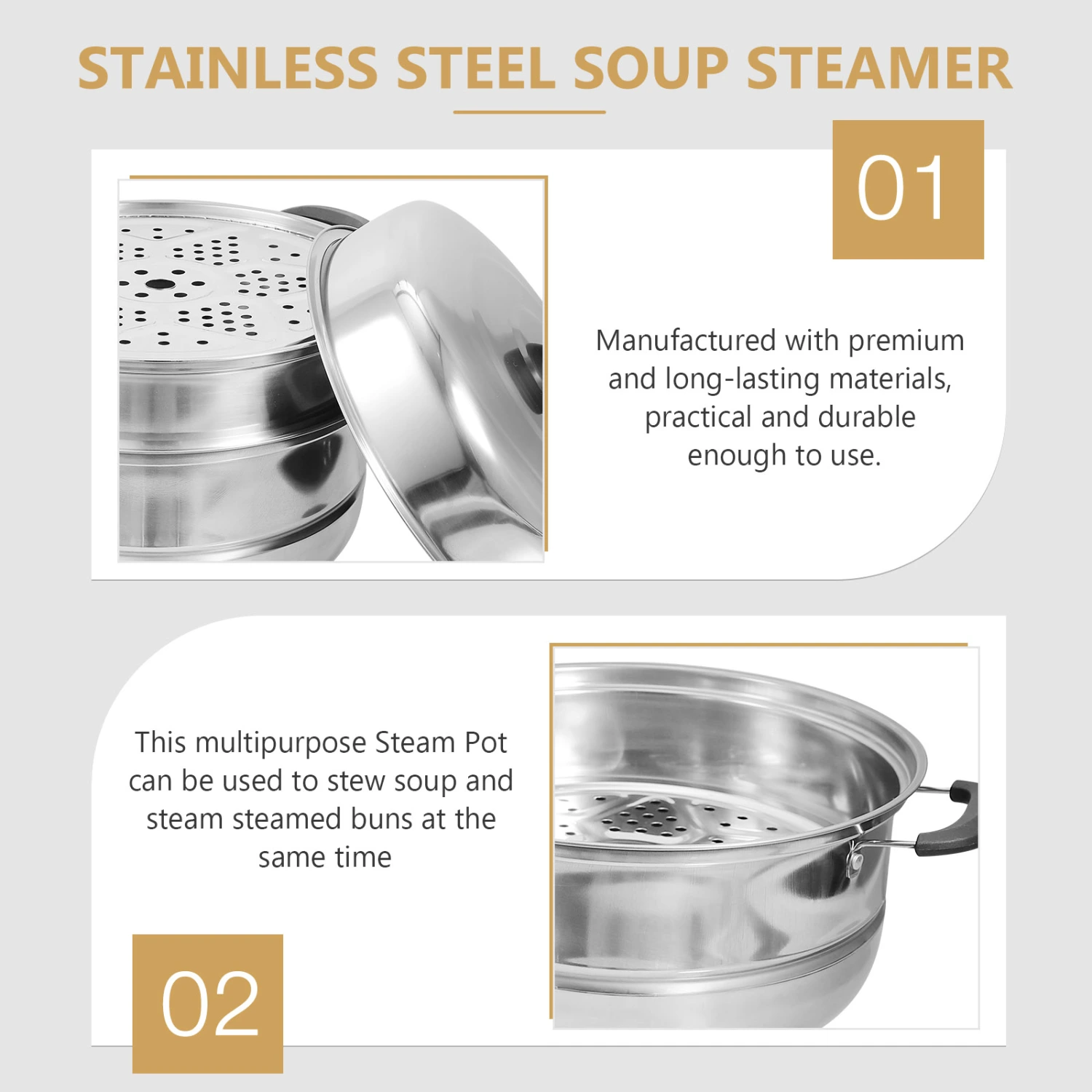 1 Set Steamer Cooker Pot 3-Tier Steamer Vegetable Seafood Meat Food Steamer Cooker Cooking Pot