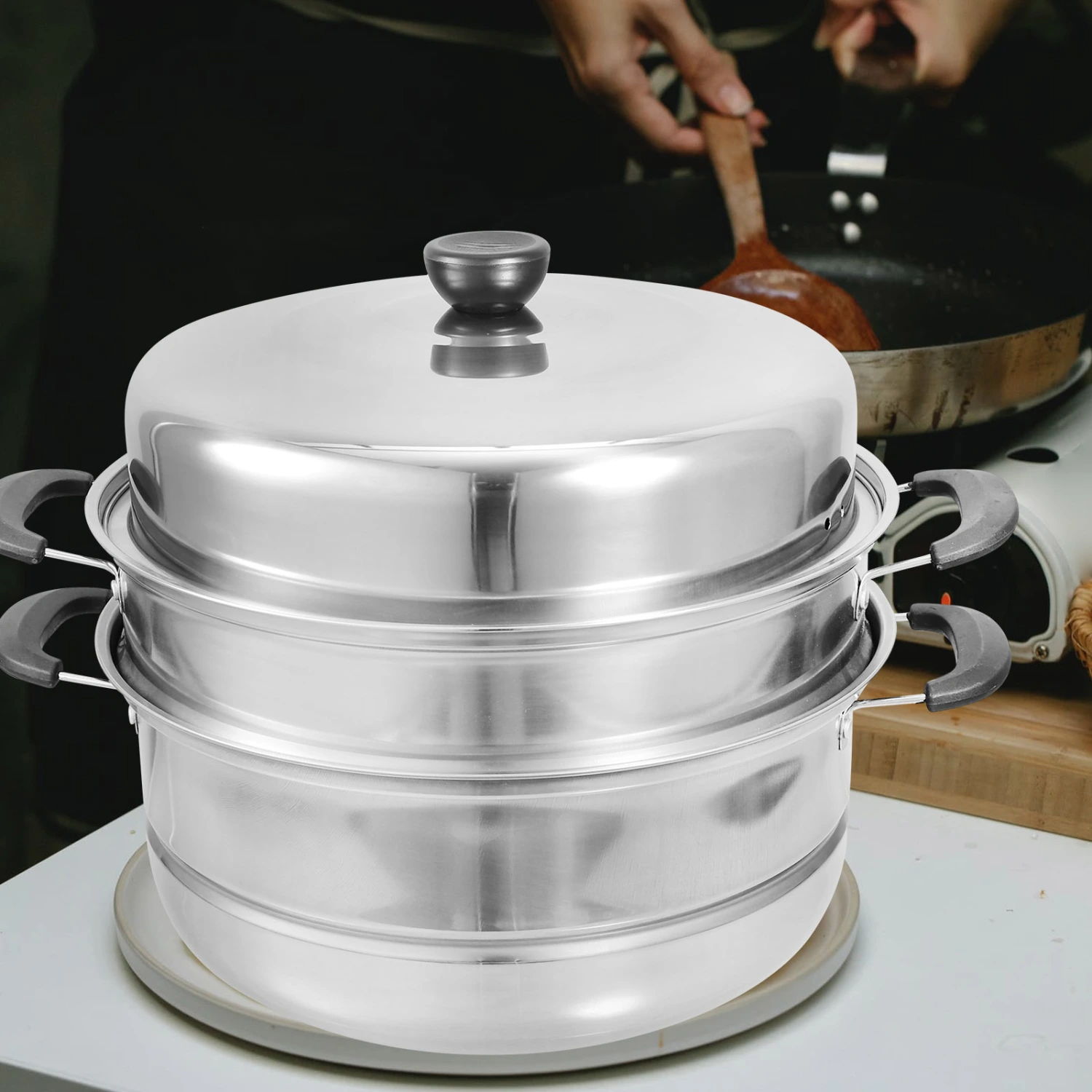 1 Set Steamer Cooker Pot 3-Tier Steamer Vegetable Seafood Meat Food Steamer Cooker Cooking Pot