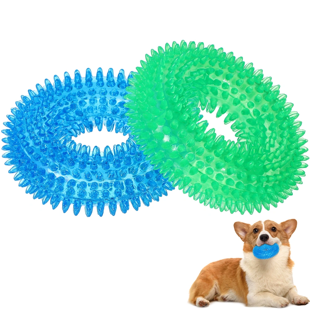 2 Pcs Dog Squeaky Toys TPR Round Ring Tooth Toys Puppy Toys Spike Dog Chew Toys for Small Medium Dogs