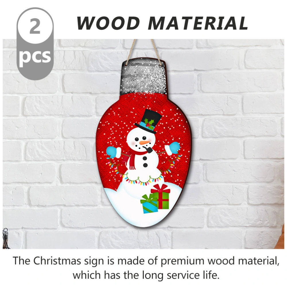 2pcs Christmas Rustic Snowman Pattern Ornaments Lamp Bulb Shaped Hanging Signs