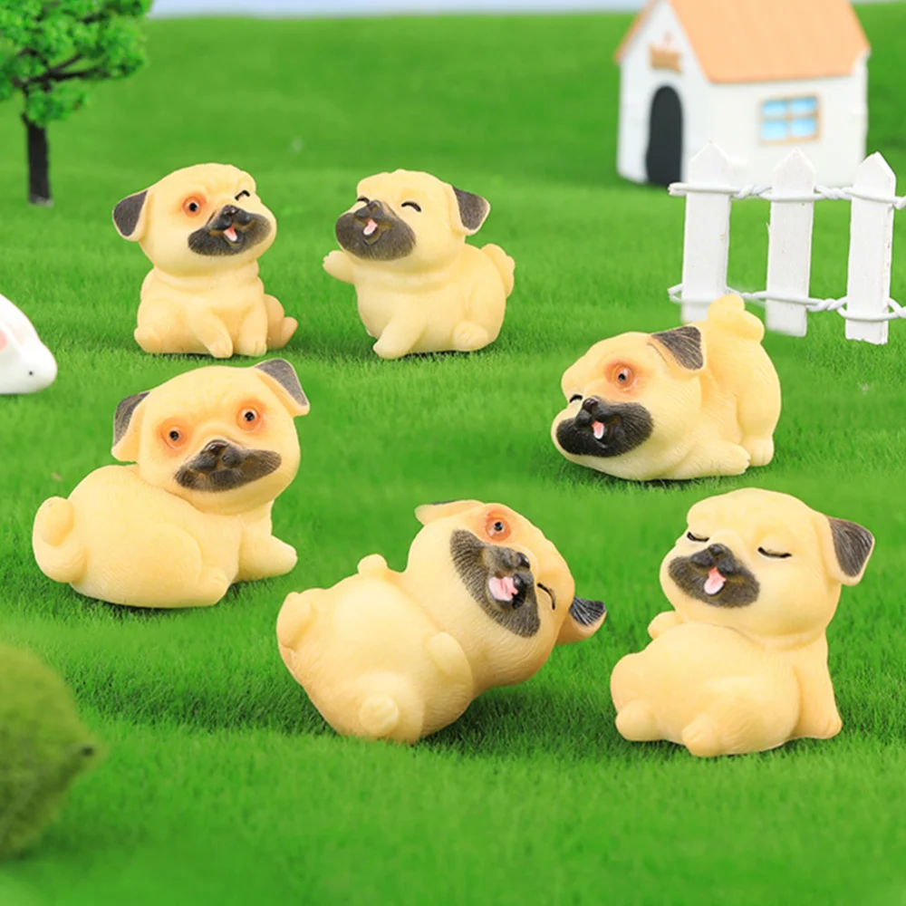 8pcs Decorative Dog Ornament Different Posture Tiny Dog Craft Resin Dog Statue Garden Decor