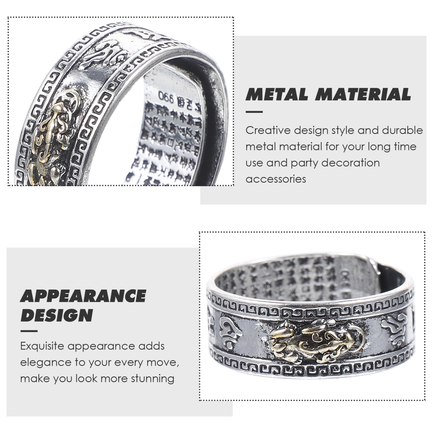 6pcs Vintage Finger Ring Metal Ring Jewelry Luck Amulet Finger Ring for Men