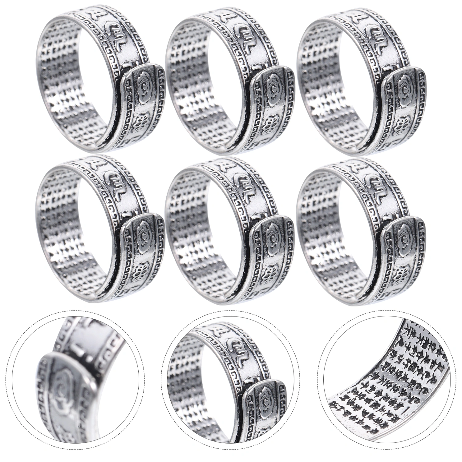 6pcs Vintage Finger Ring Metal Ring Jewelry Luck Amulet Finger Ring for Men