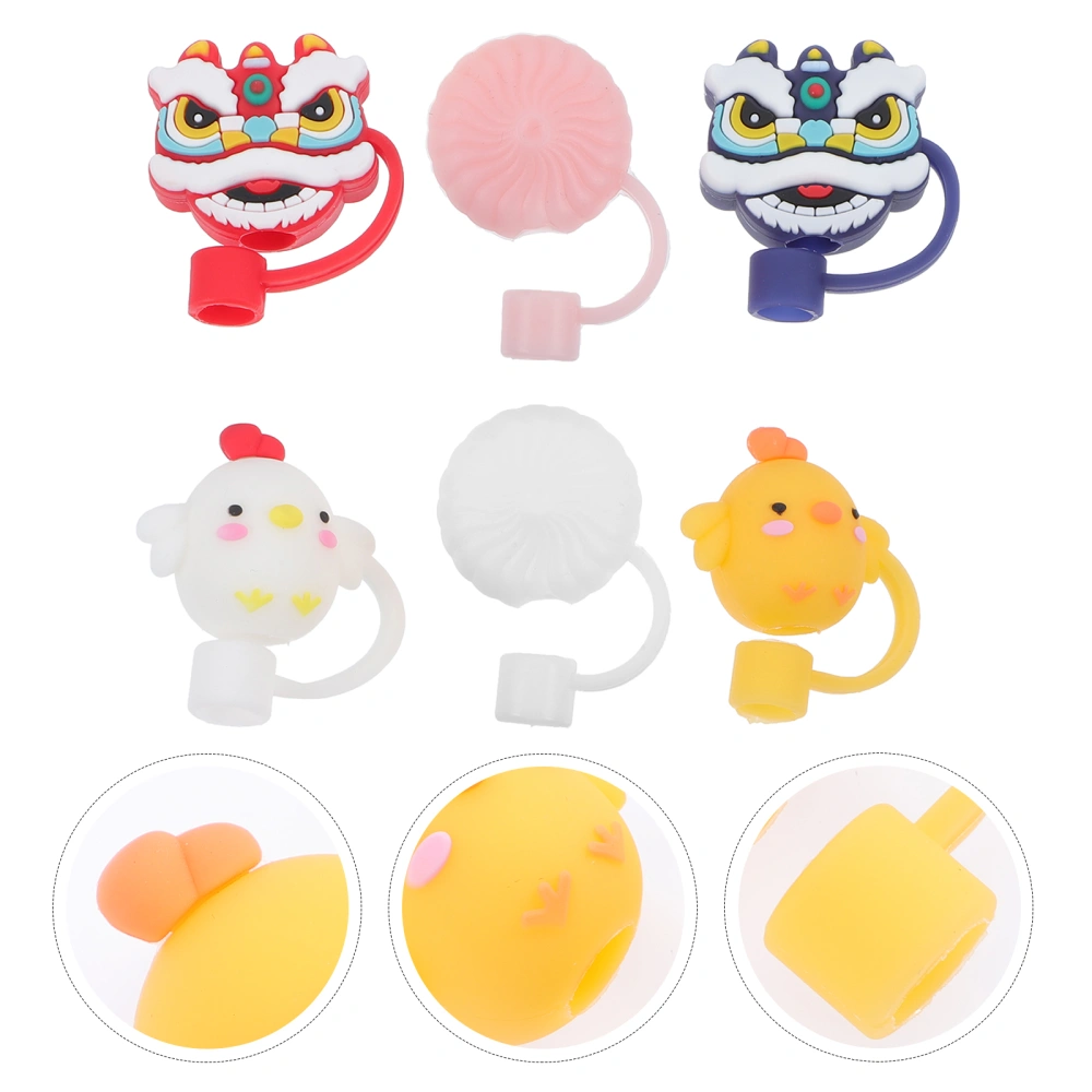 6pcs Cartoon Straw Covers Silicone Straw Lids Straw End Plugs Adorable Straw Covers