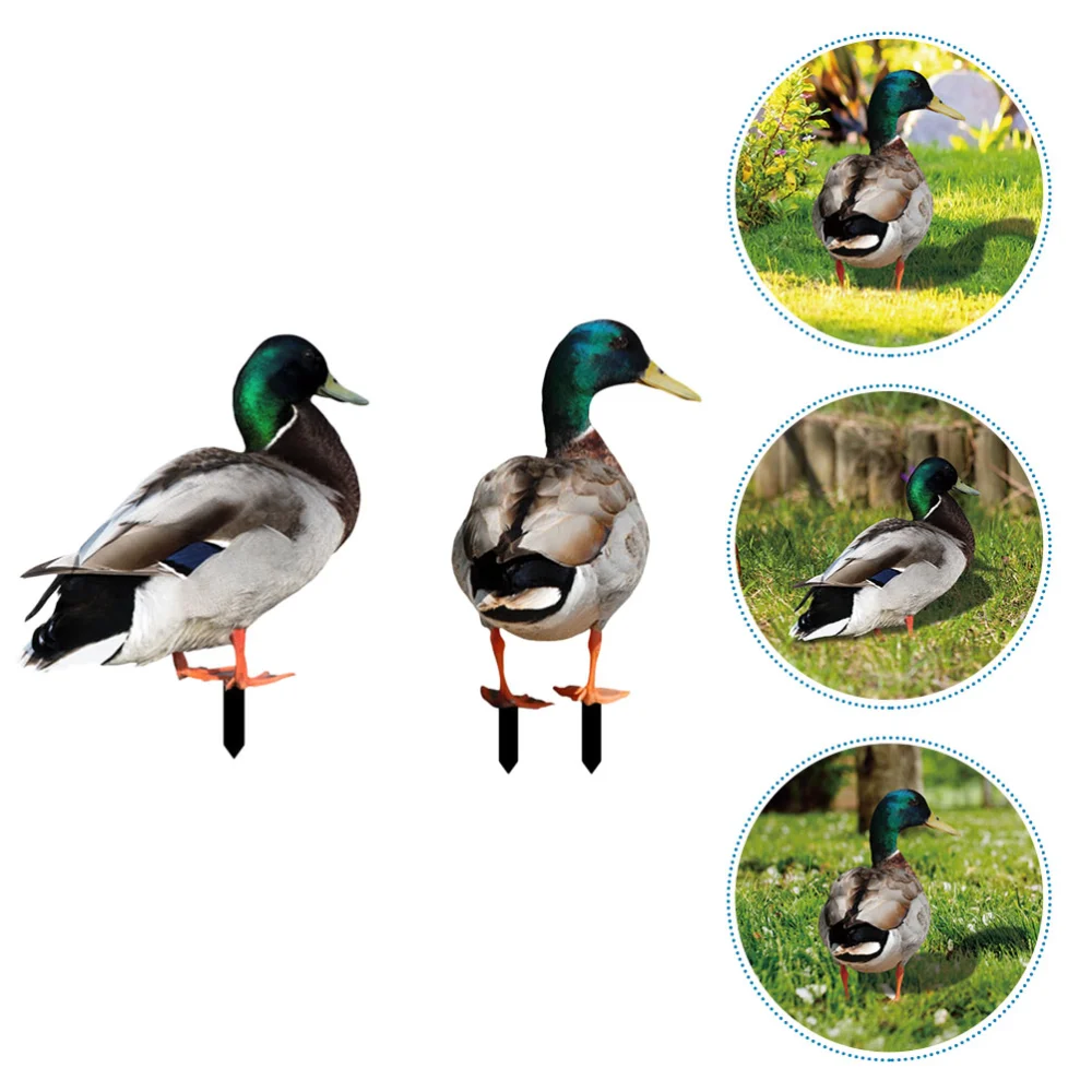 2Pcs Duck Garden Stake Decoration Ground Insert Lifelike Duck Sculpture Acrylic Animal Stakes