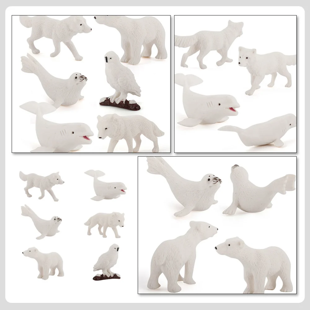 6pcs Lovely White Winter Animal Adornment Garden Decor Miniature Animal Micro Landscape Decor