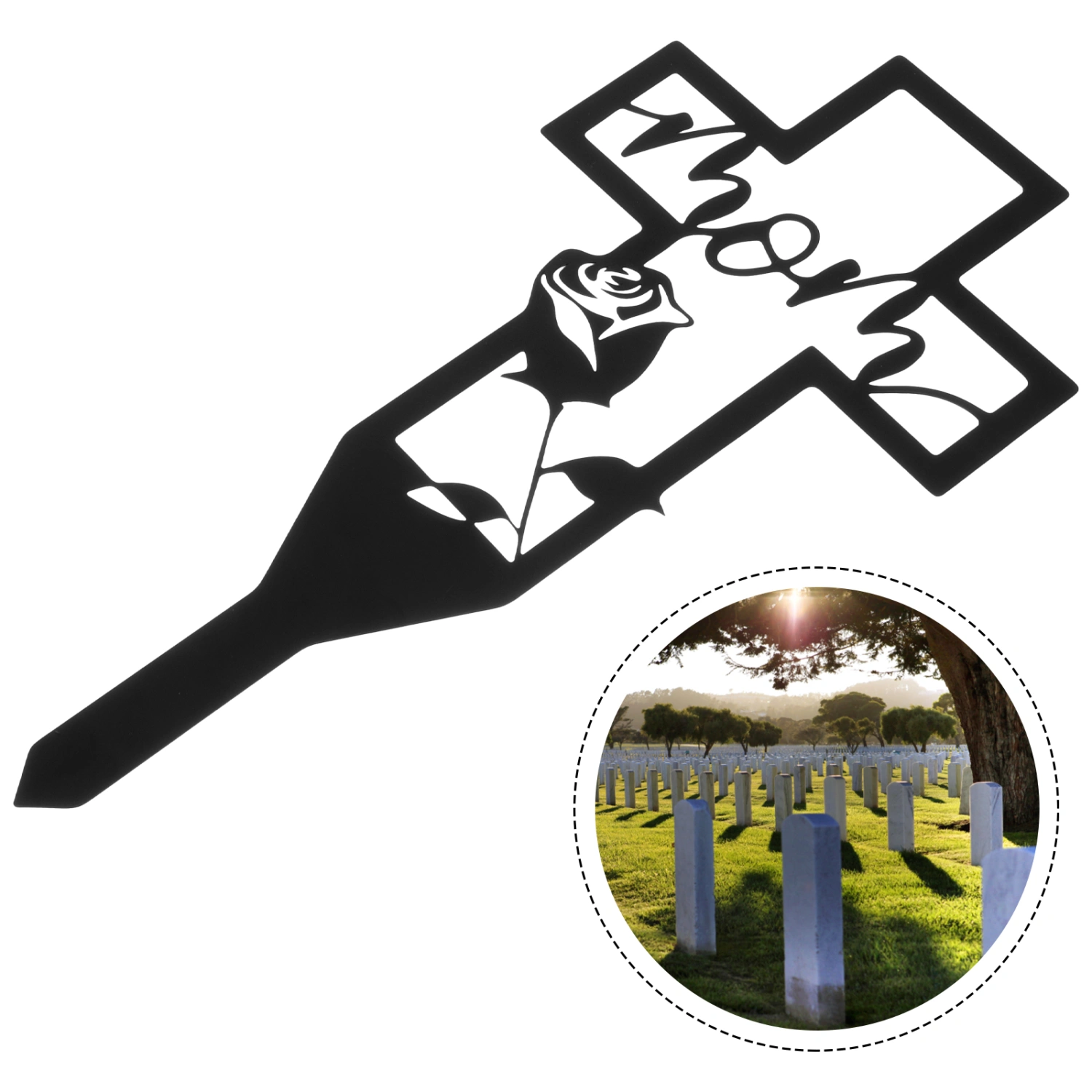 Cemetery Memorial Cross Stake Metal Cross Yard Stake Grave Iron Stake Decor
