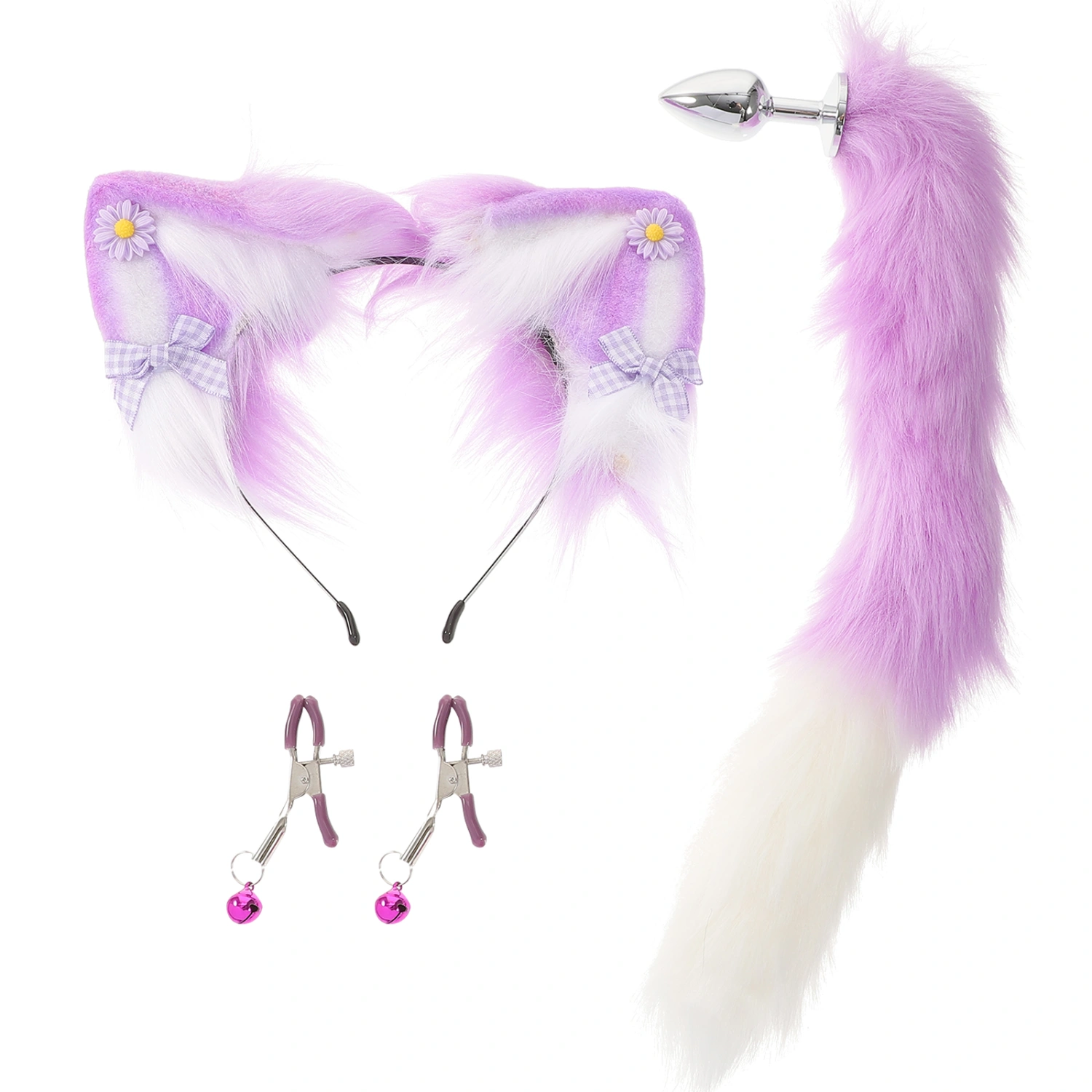 1 Set Tail Plug Tail Ears Headband Clips Set Halloween Costumes Accessories For Adult Women