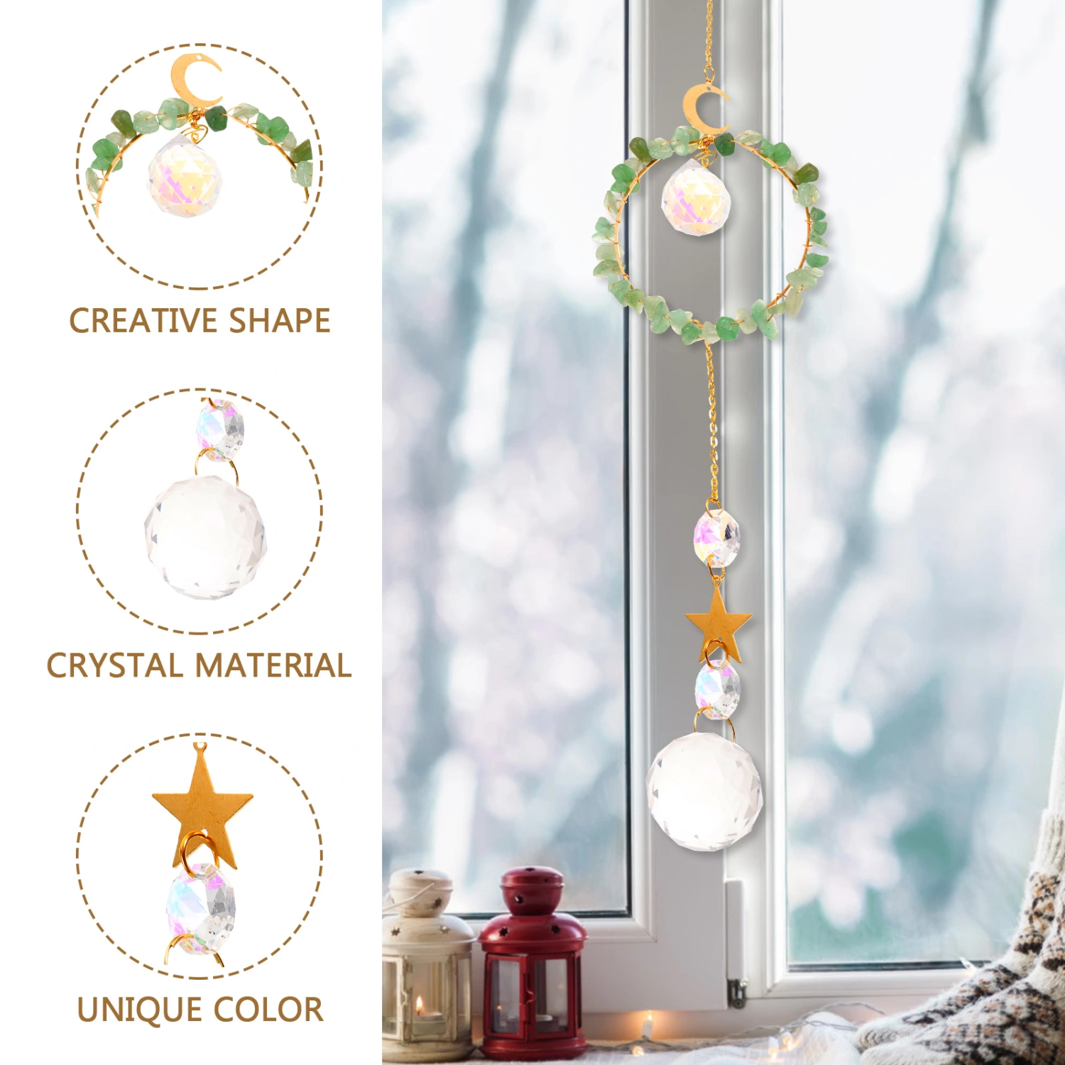 Natural Crystal Stone Suncatcher Ornament Hanging Pendant Suncatcher Decoration