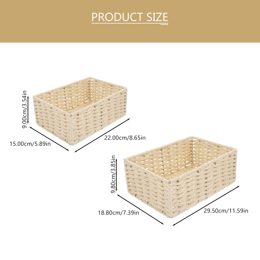 2pcs Woven Storage Baskets Woven Paper Basket for Organizing Natural Storage Bins