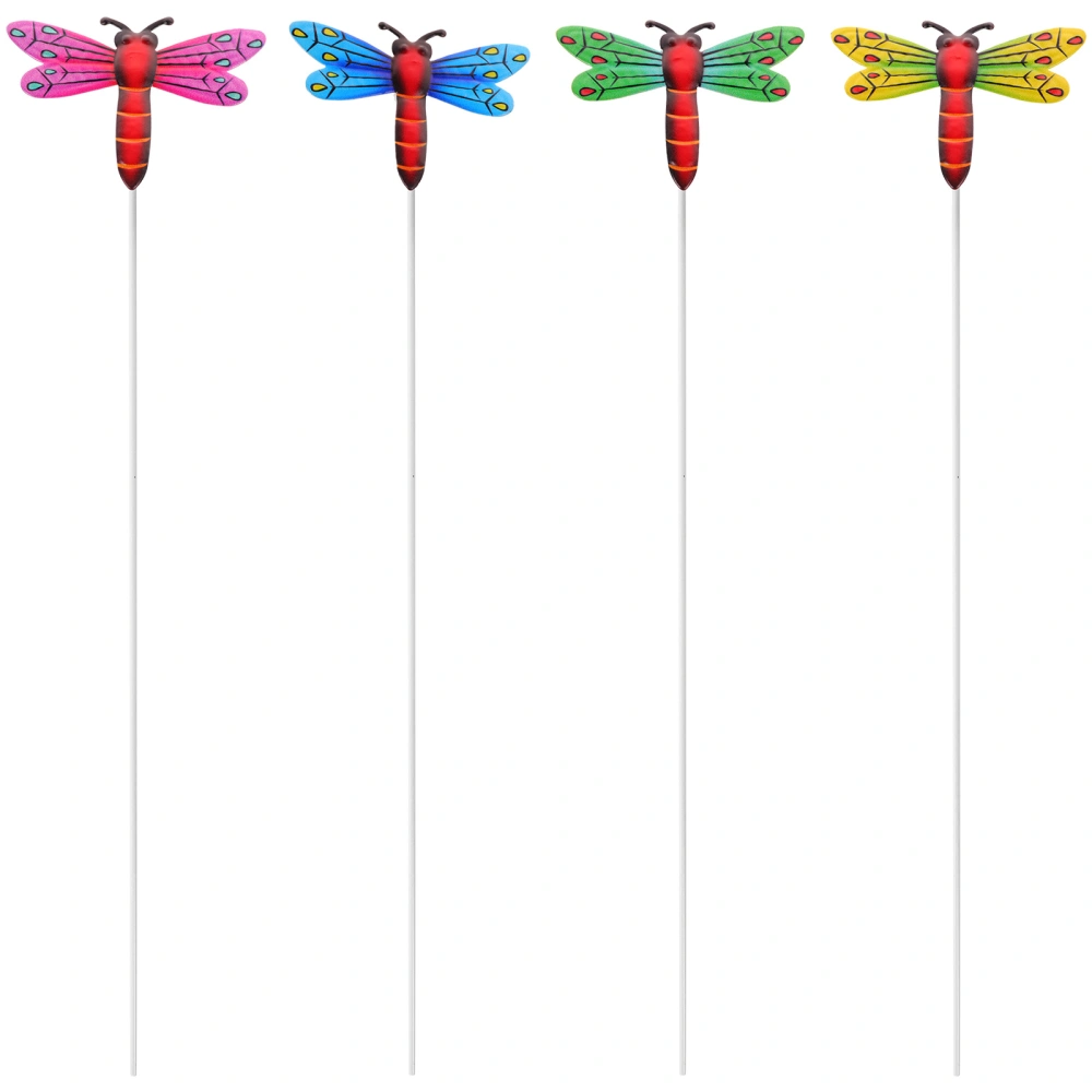 4pcs Decorative Yard Stakes Iron Art Simulation Dragonfly Stakes Lawn Stakes