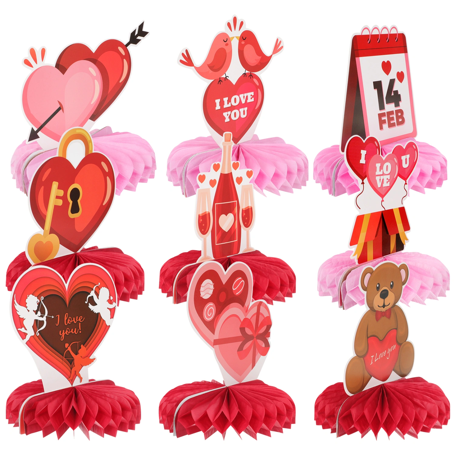 9PCS Valentine‘s Day Paper Honeycomb Decorative Prop Home Desktop Adornments