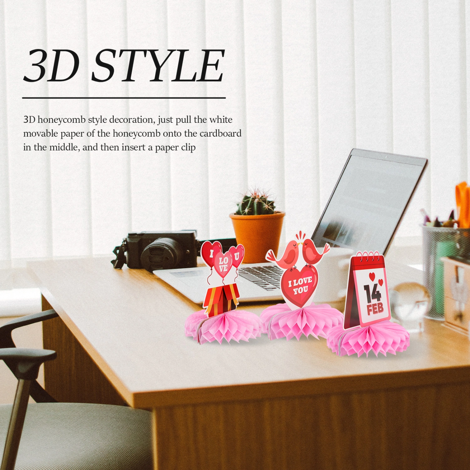 9PCS Valentine‘s Day Paper Honeycomb Decorative Prop Home Desktop Adornments