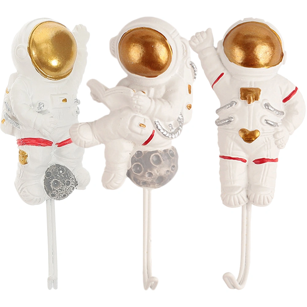 3Pcs Wall-mounted Hooks Astronaut Shape Sticky Hooks Adhesive Hook Coat Hangers