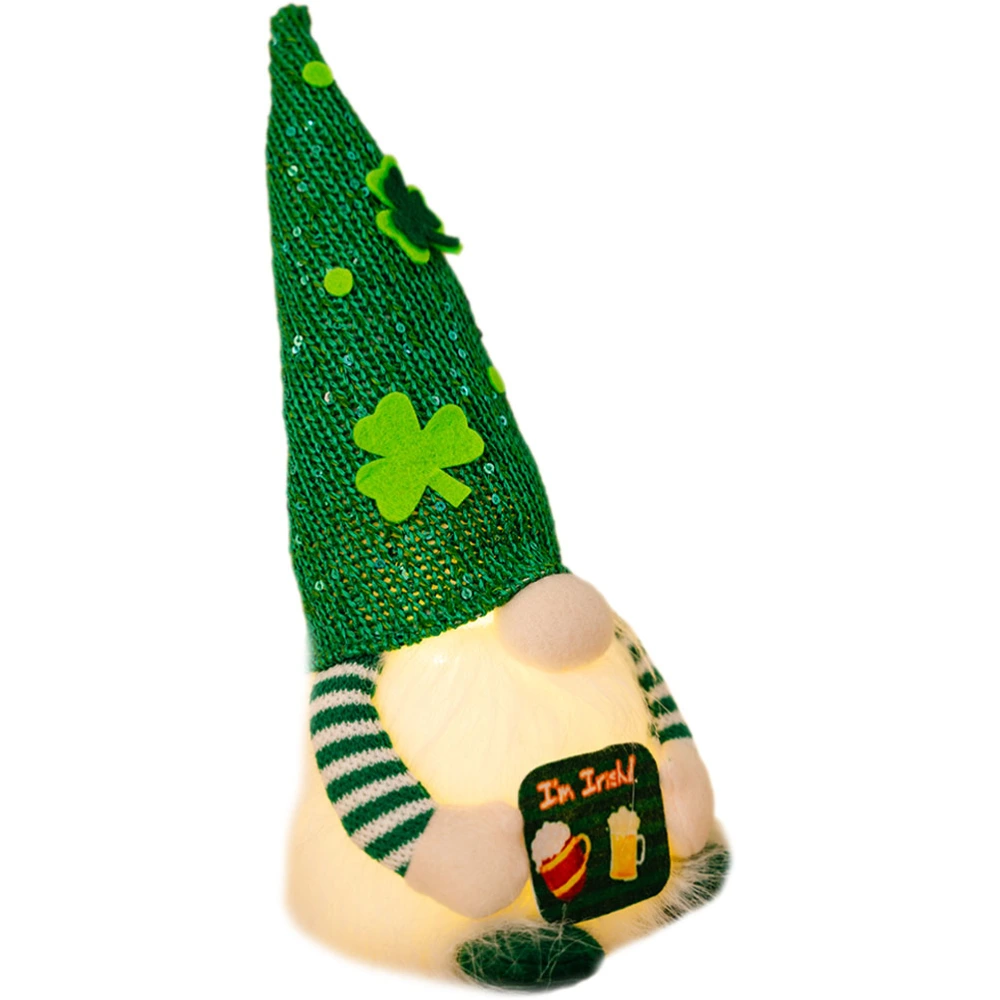 Luminous St. Patrick's Day Gnome Doll Clover Pattern Dwarf Doll Adornment Party Photo Prop