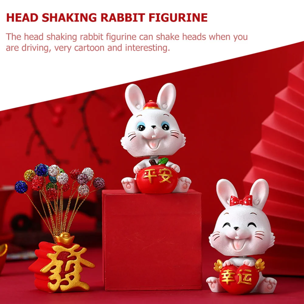 2pcs Shaking Head Year of the Rabbit Bunny Figurines Resin DIY Bunny Decoration for Desktop Car