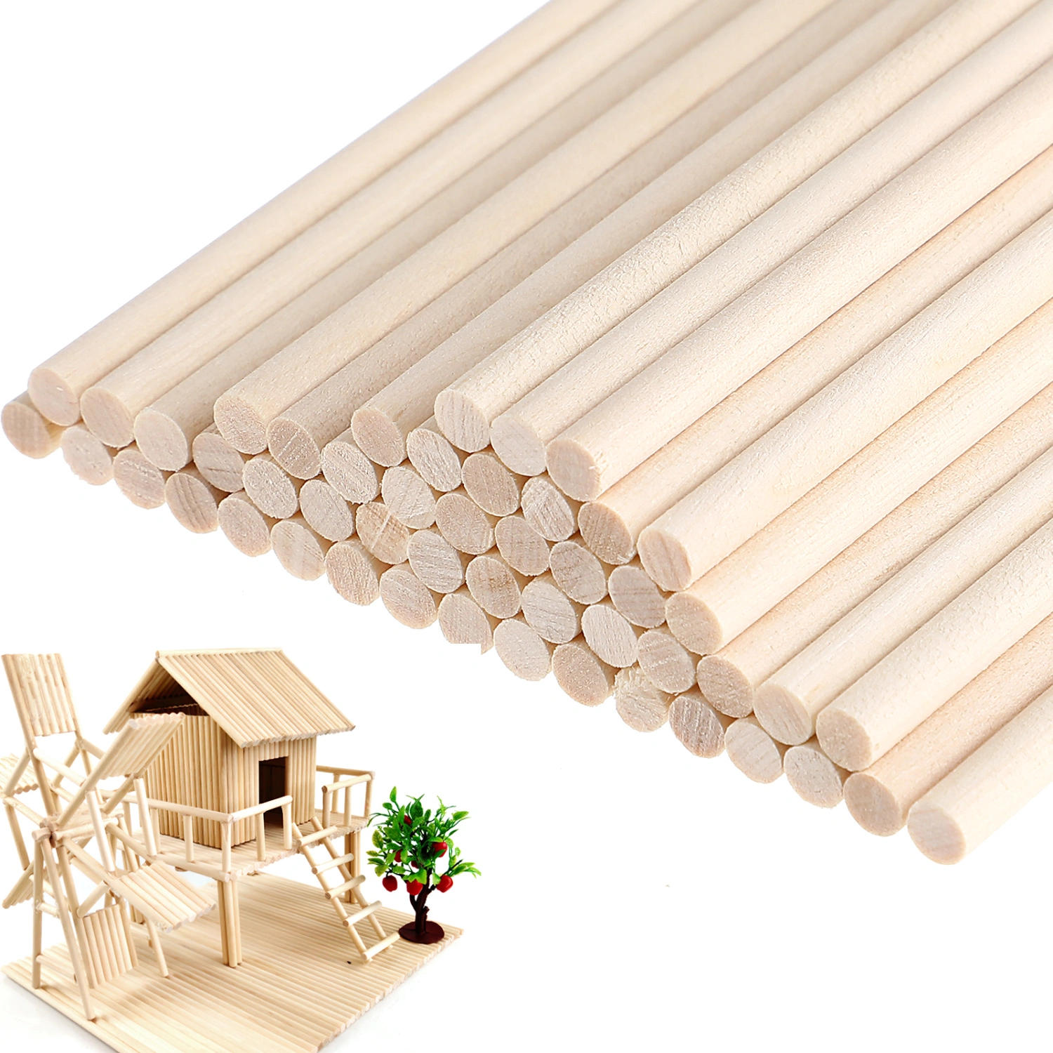 100 Pcs Wooden Sticks Wood Dowel Rods Craft Sticks Unfinished Natural Wood Sticks for Craft Projects