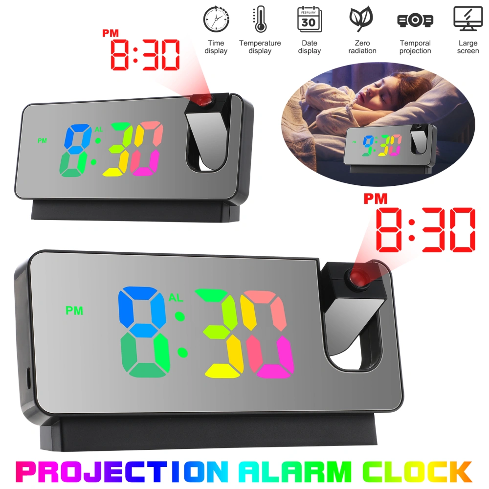 Projection Alarm Clock Led Digital Clock Projection on Ceiling Wall Temperature Date Display Bedside Clock for Bedroom White