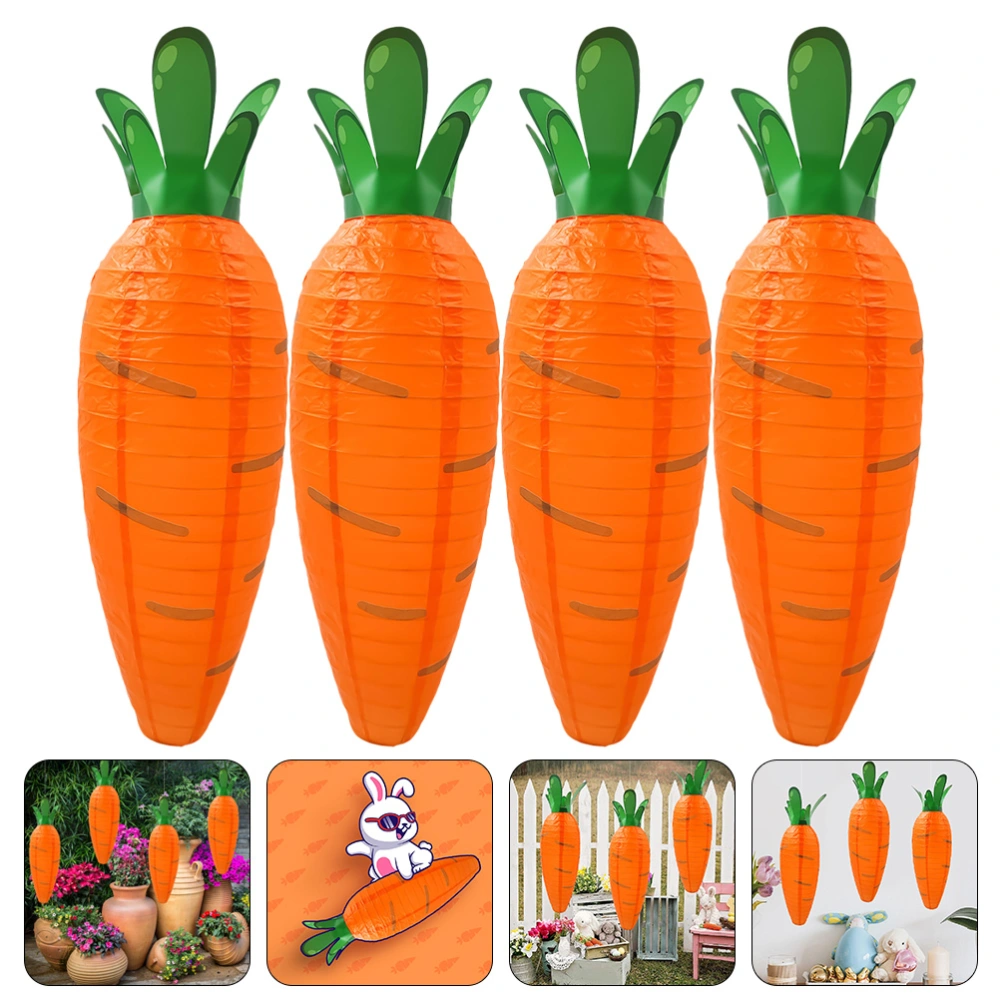 4pcs Paper Folding Easter Lanterns Creative Carrot Shaped Lanterns Hollow Out Lanterns