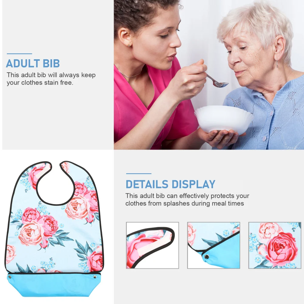 Waterproof Adult Bib Oil Proof Adult Bib Elderly Eating Bib Seniors Bib Sticky Strap Bib