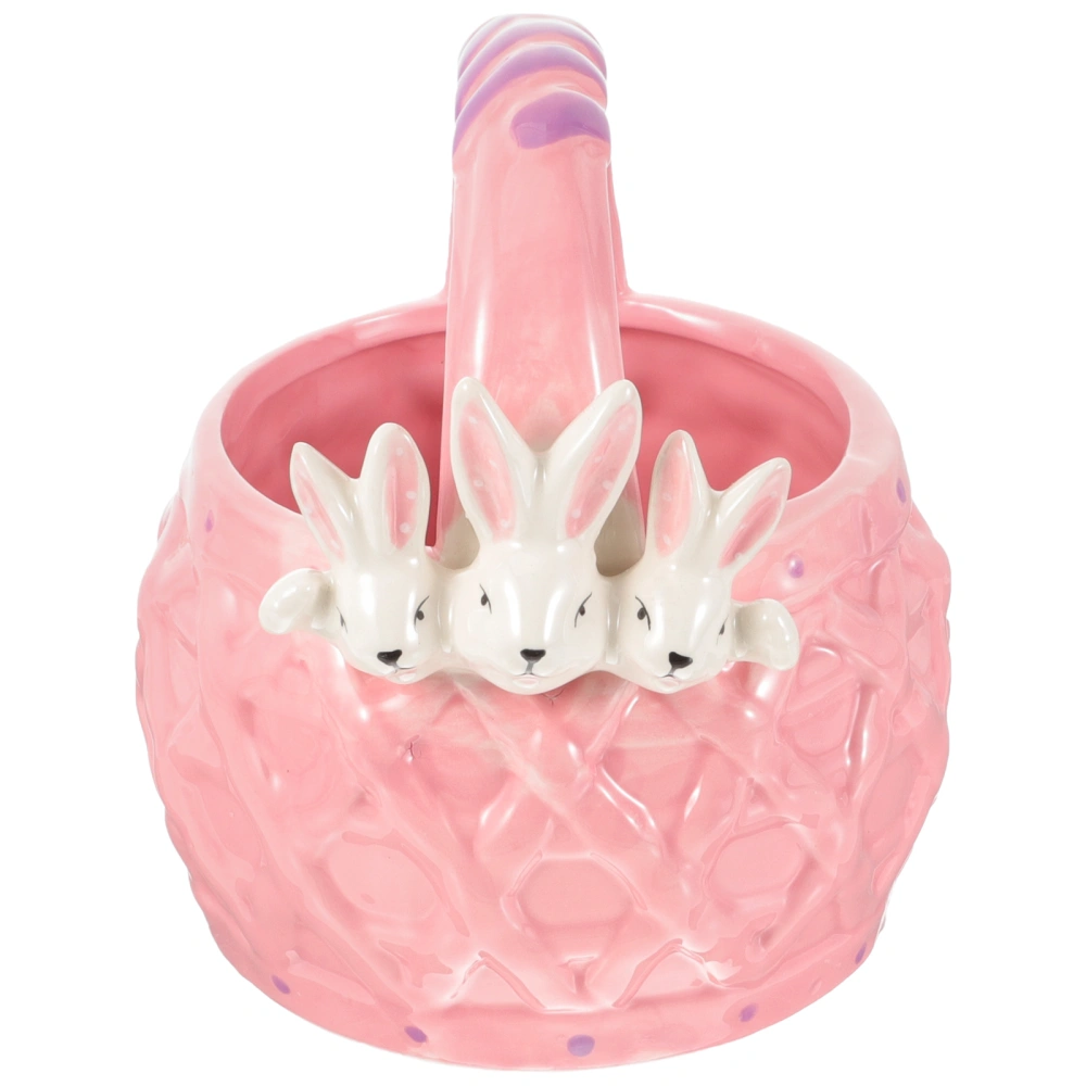 Easter Decoration Household Ceramic Rabbit Basket Ornament Desktop Decoration Party Favor