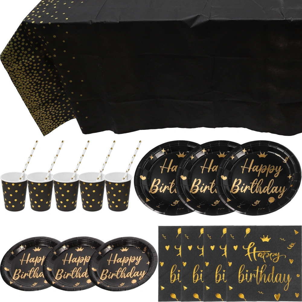 1 Set of Birthday Party Tableware Birthday Cake Prop Gilding Pattern Dinnerware With Table Cloth