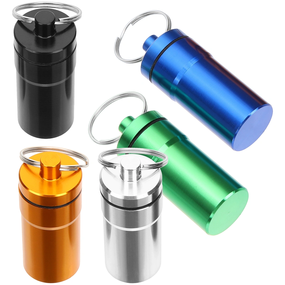 5pcs Keychain Pills Holder Portable Pills Container Metal Small Medicine Pill Box