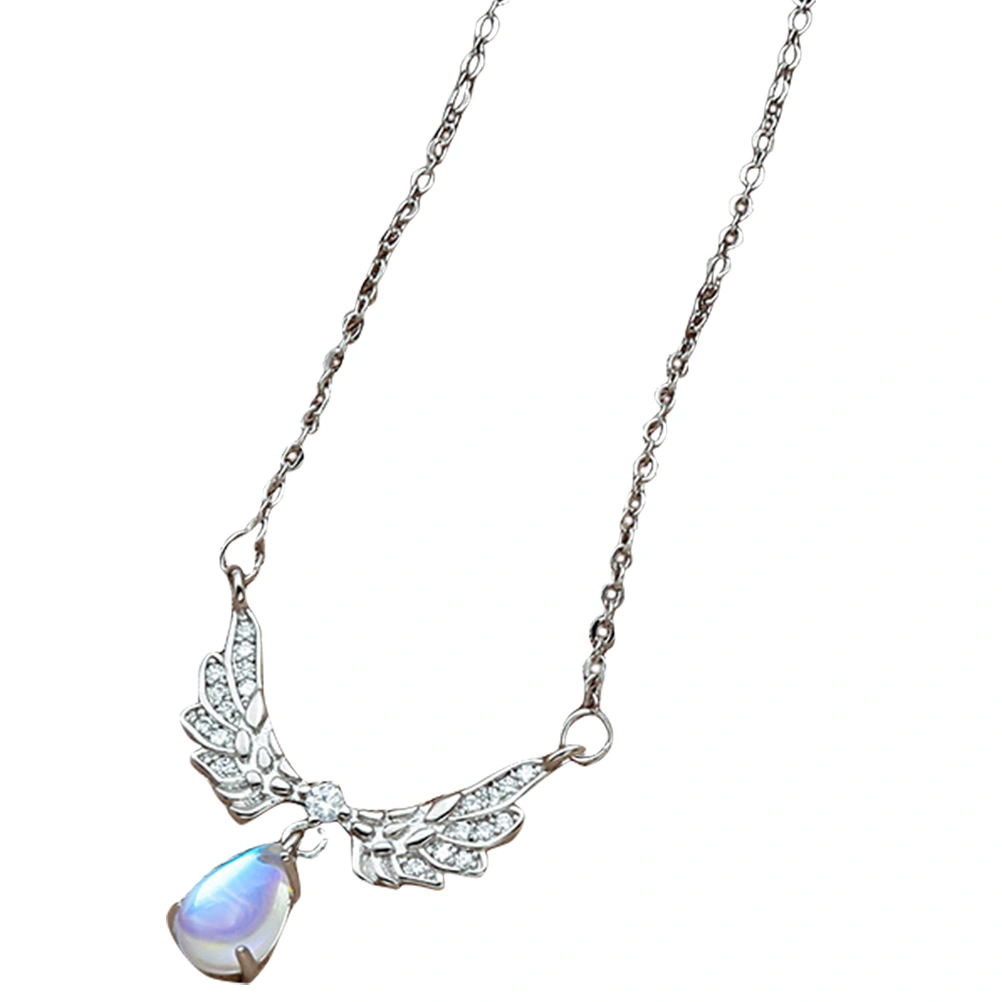 Gemstone Drop Pendant Necklace Angel Wings Charm Necklace Clavicle Chain for Women