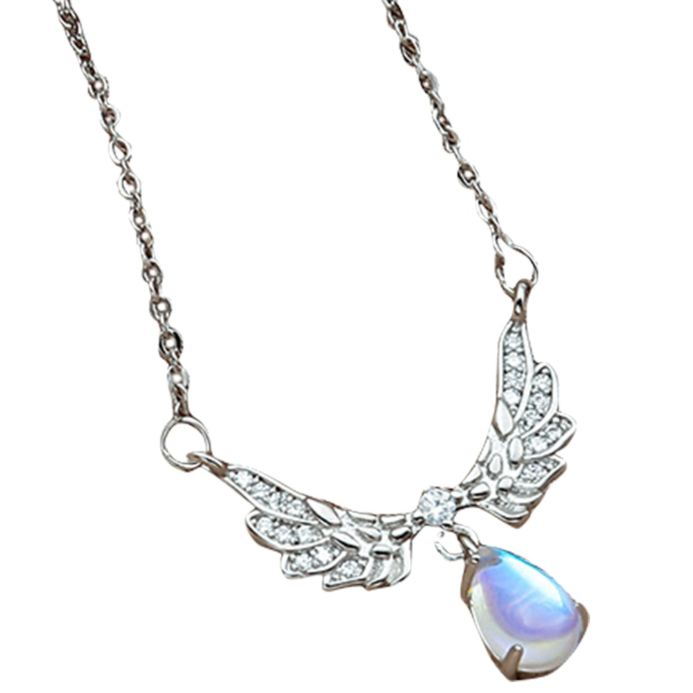 Gemstone Drop Pendant Necklace Angel Wings Charm Necklace Clavicle Chain for Women