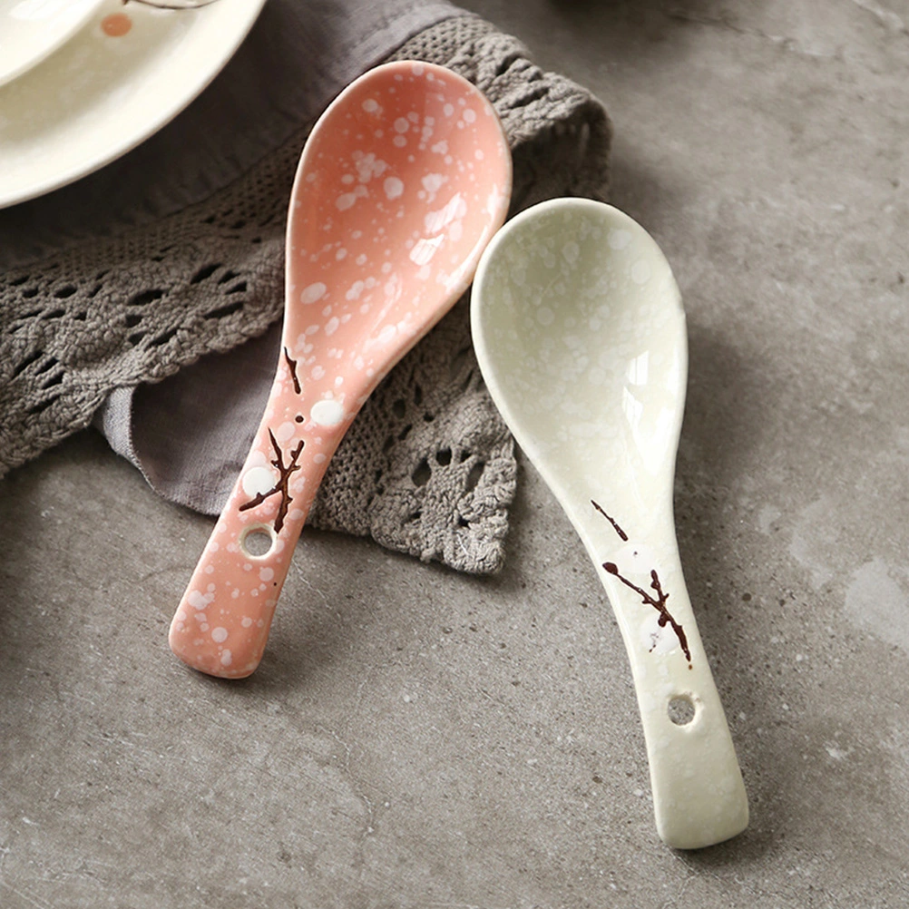 4Pcs Short Handle Spoon Ceramic Spoon Restaurant Spoon Porridge Spoon Home Spoons