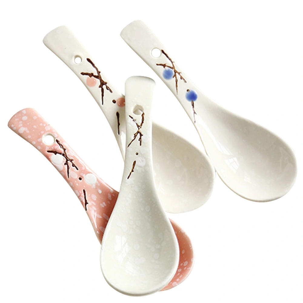 4Pcs Short Handle Spoon Ceramic Spoon Restaurant Spoon Porridge Spoon Home Spoons