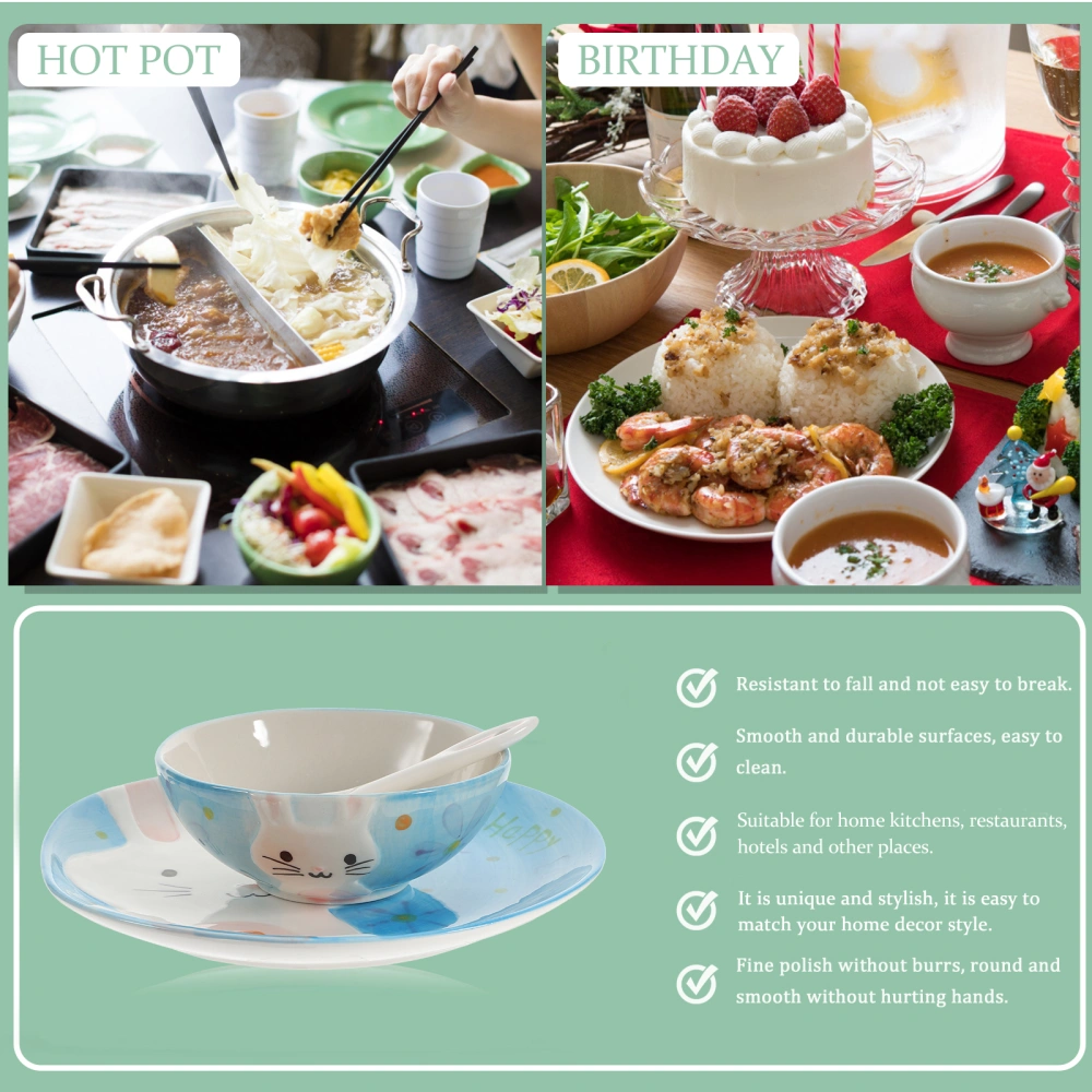 1 Set Cartoon Dishware Set Bunny Pattern Plate Cartoon Bowl and Spoon Dishware Kit Ceramic Dishware