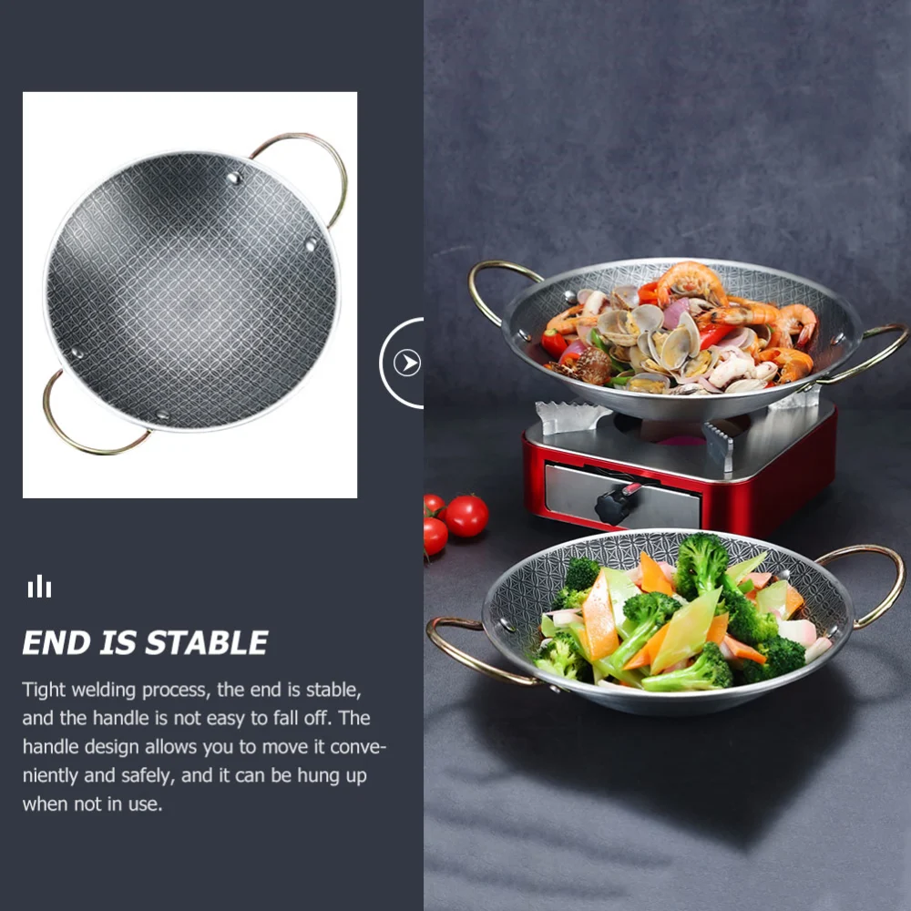 Household Cooking Pot Stainless Steel Paella Pan Double Handle Pan Stainless Steel Pan for Kitchen