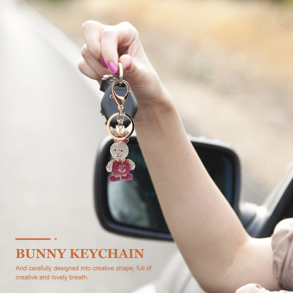 Decorative Bunny Keychain Metal Rabbit Pendant Rhinestone Bunny Keychain Hanging Rabbit Decor