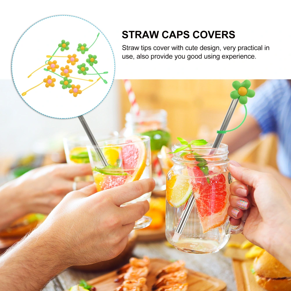 10pcs Reusable Straw Covers PVC Flower Shaped Straw Tips Cover Straw Toppers