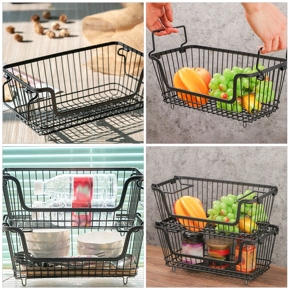 Metal Wire Storage Basket Bathroom Organizing Basket Snack Organizer with Handles