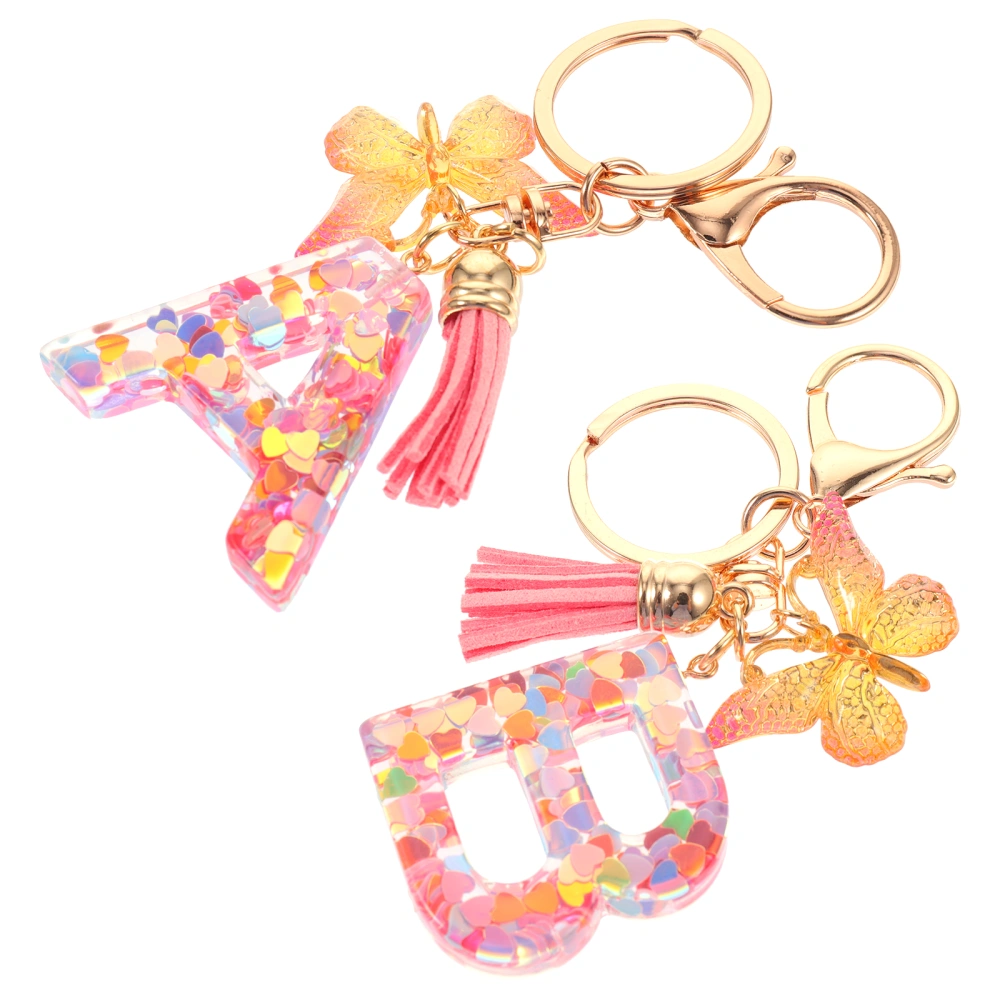 2Pcs Letter Keychain Portable Pendant Practical Key Decor Bag Keyring Keychain for Car