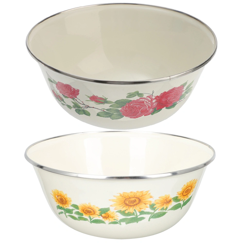 2pcs Household Enamel Bowls Retro Instant Noodle Bowls Vintage Food Bowls Random Pattern