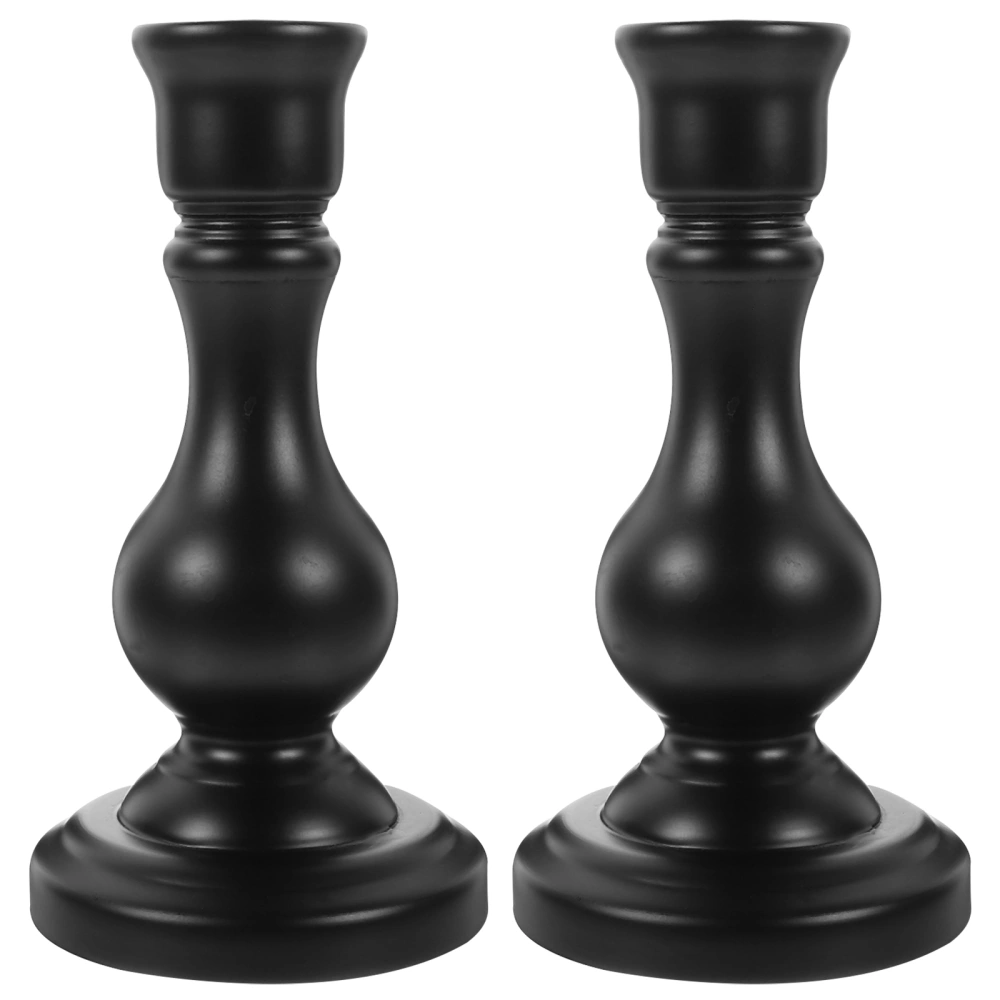 2pcs Simple Style Household Wooden Candlestick Decorative Classical Wood Candle Holder Home Decor