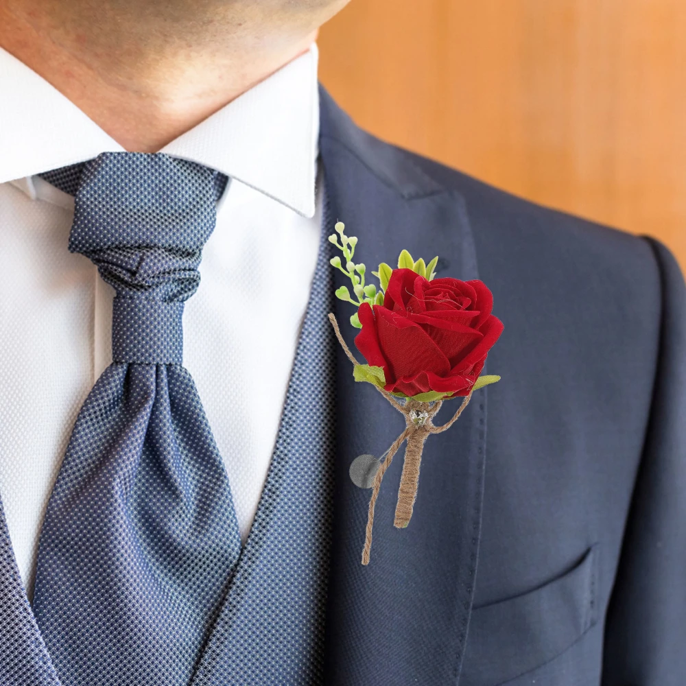 2pcs Wedding Groom Corsages Bridal Rose Boutonnieres Wedding Boutonniere for Men Women