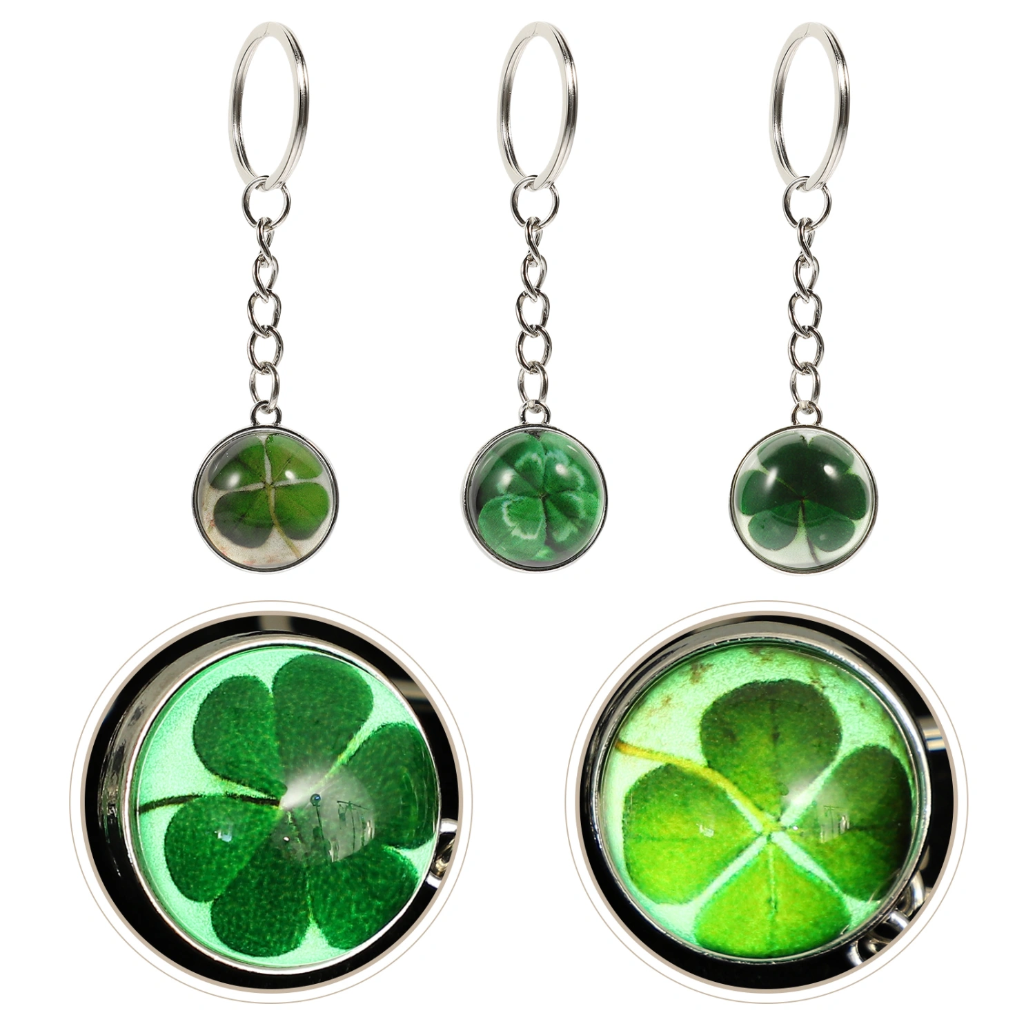 3Pcs Four Leaf Keychains Noctilucent Festival Key Ring St. Patrick's Day Gift