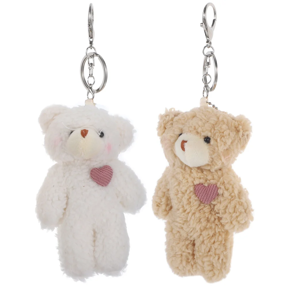 2pcs Cute Plush Bears Keychain Fluffy Stuffed Animals Bear Keyring Pendant Bag Keychain