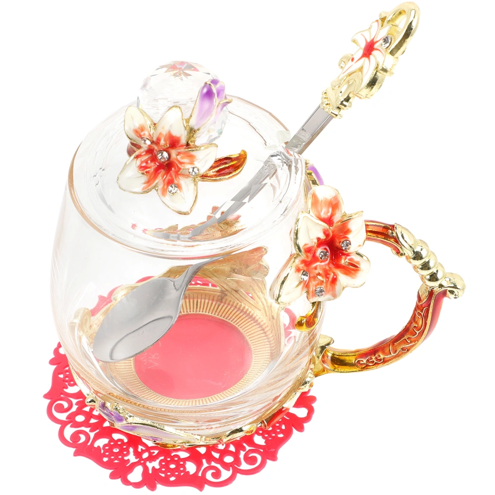 1 Set Glass Tea Cup Clear Tea Cup and Lid Tea Cup Glass Cup with Spoon Glass Milk Cup