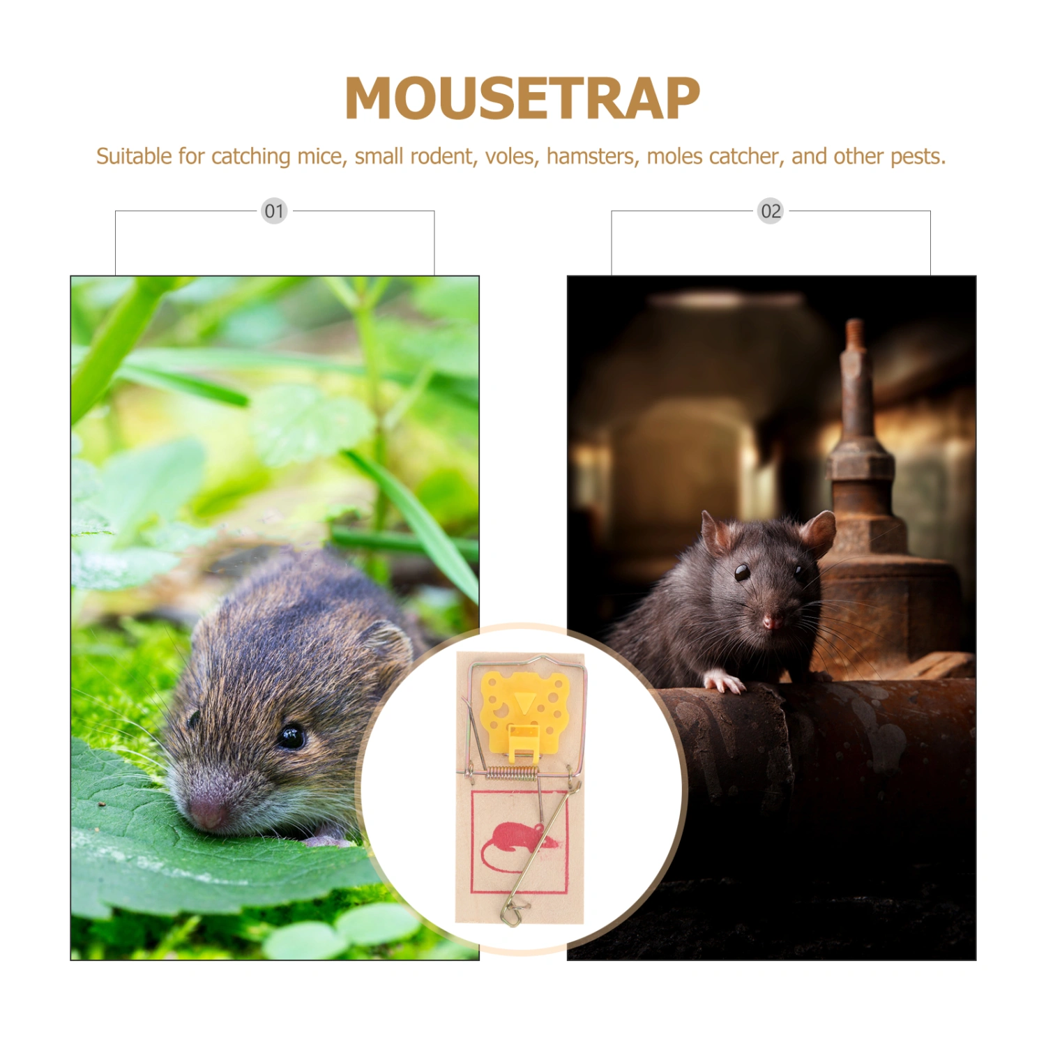 6pcs Wood Snap Rat Traps Mouse Traps Reusable Weasel Catch Spring Traps